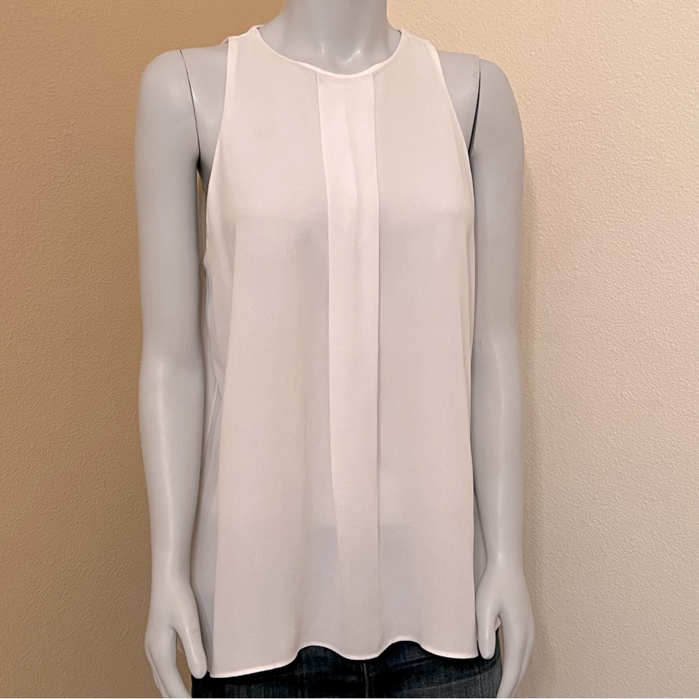 Willi Smith Off White Semi-Sheer Flared Pleated Tank Top Blouse